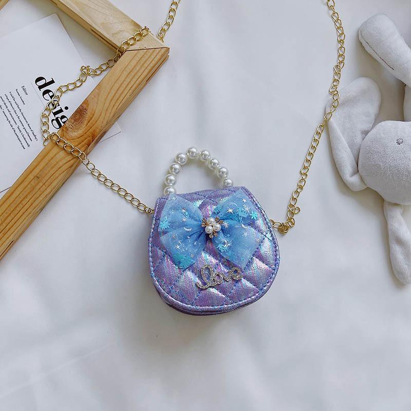 

Cute And Fashionable Mini Shoulder Bag For Girls With Fun Pearl Decorations Bow Purple