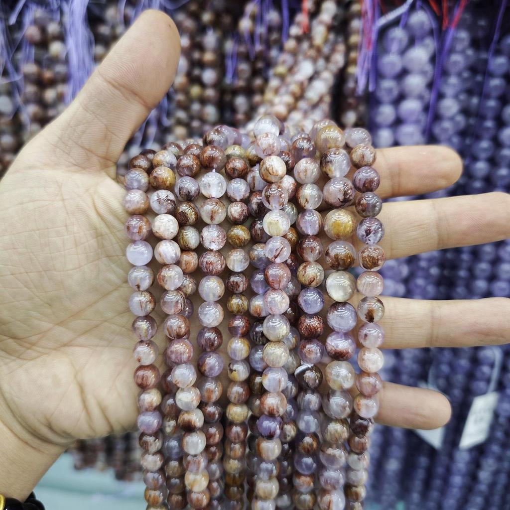 Purple Series Amethyst & Super Seven Crystal Beads: Round, Natural Stone, DIY Jewelry Accessories