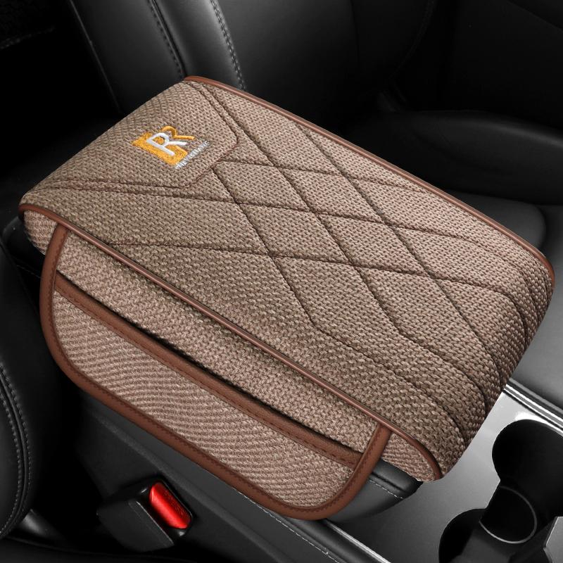 

Удобный и дышащий тканевый чехол на подлокотник автомобиля – Расширенная поддержка, Боковые карманы для хранения, Универсальная накладка на подлокотник автомобиля коричневый