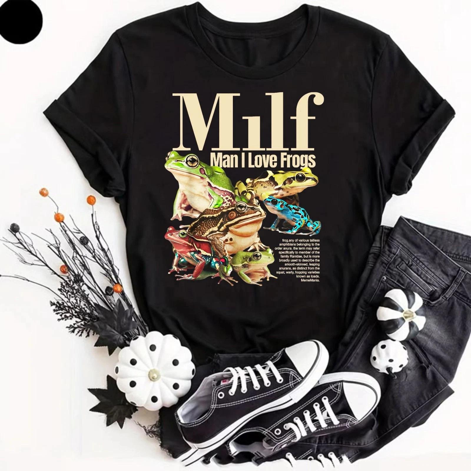 

MILF Man I Love Frogs T-Shirt Funny Humour Mens/Womens Cotton Toad Meme Tee Gift L