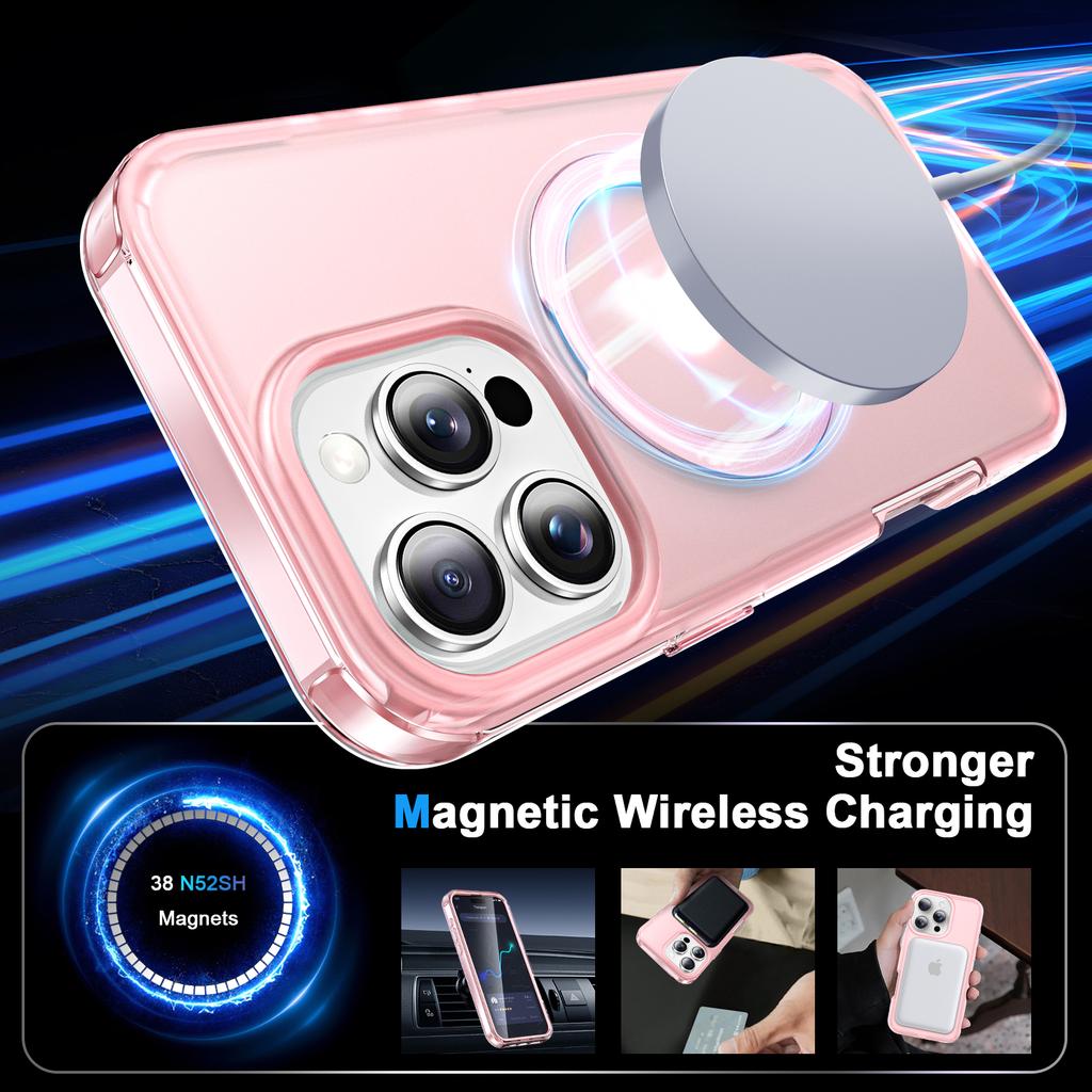 For iPhone 16 Pro Case Frosted TPU+PC Phone Cover with Magnetic Kickstand PET Screen Protector Compatible with MagSafe