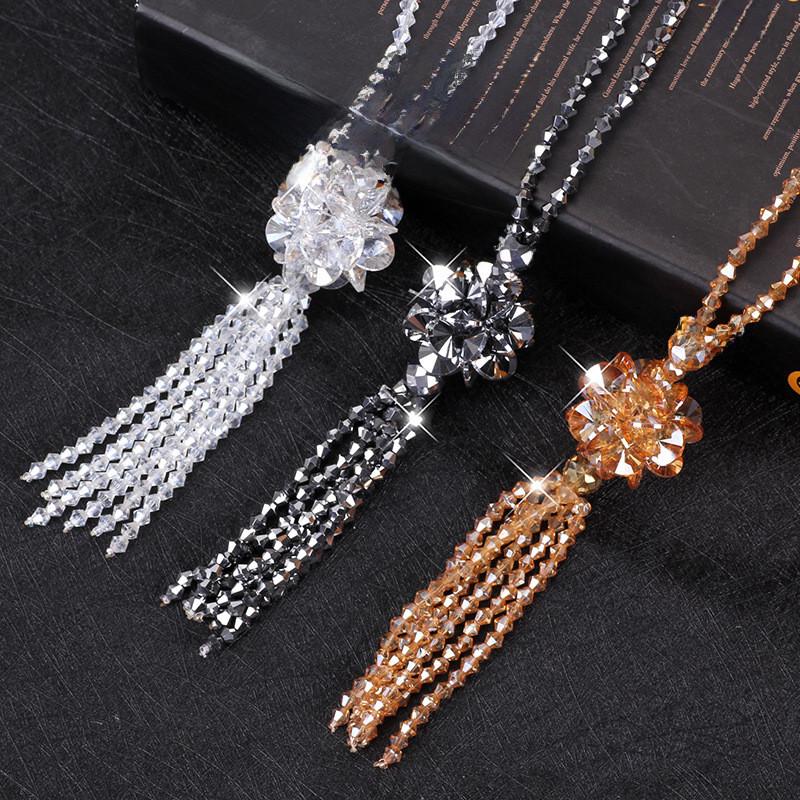 Crafted Beautifully Long Ethnic Crystal Necklace For Women With Stunning Detail Tassel