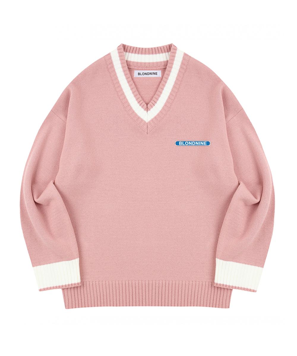 Blond Nine Basic V-Neck Knit Sweater_Pink Pink/S