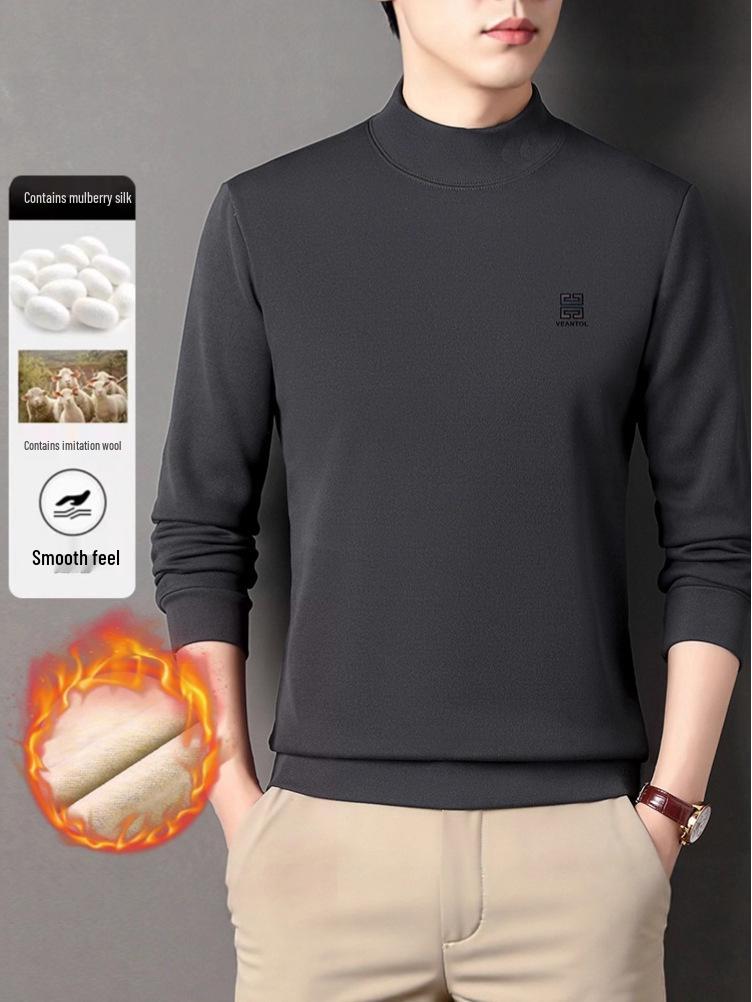 Men's Winter Fleece-Lined Casual High Collar Sweatshirt - Dad's Warm Base Layer Top