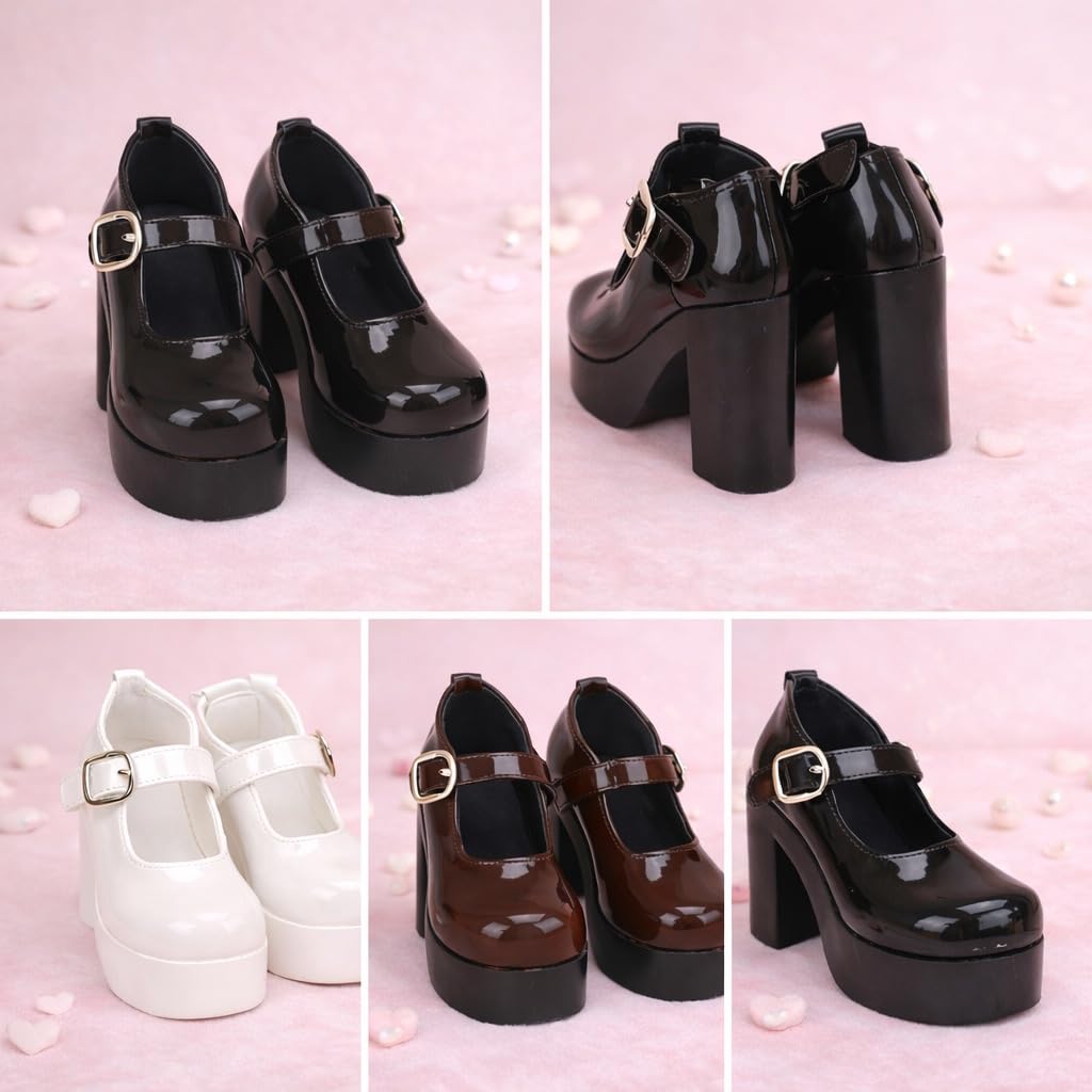 Sunny Step Platform Doll Heel Strap Shoes for Miniature Shoes for Doll Doll Clothes Shoes, Dolls, Black, Lolita, Enamel, Brown, White, Dolls,