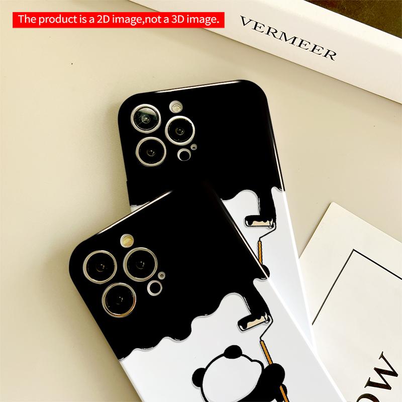2DFlat Panda Painting with Roller Art All inclusive film hard iPhone case, compatible with iPhone 18 Pro Max 17 16 15 14 13 12 11