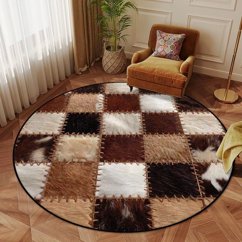 American Style Round Rug Retro Decor Bedroom Fluffy Soft Chair Mat Geometric Non-slip Living Room Carpet Lounge Plush Floor Mats