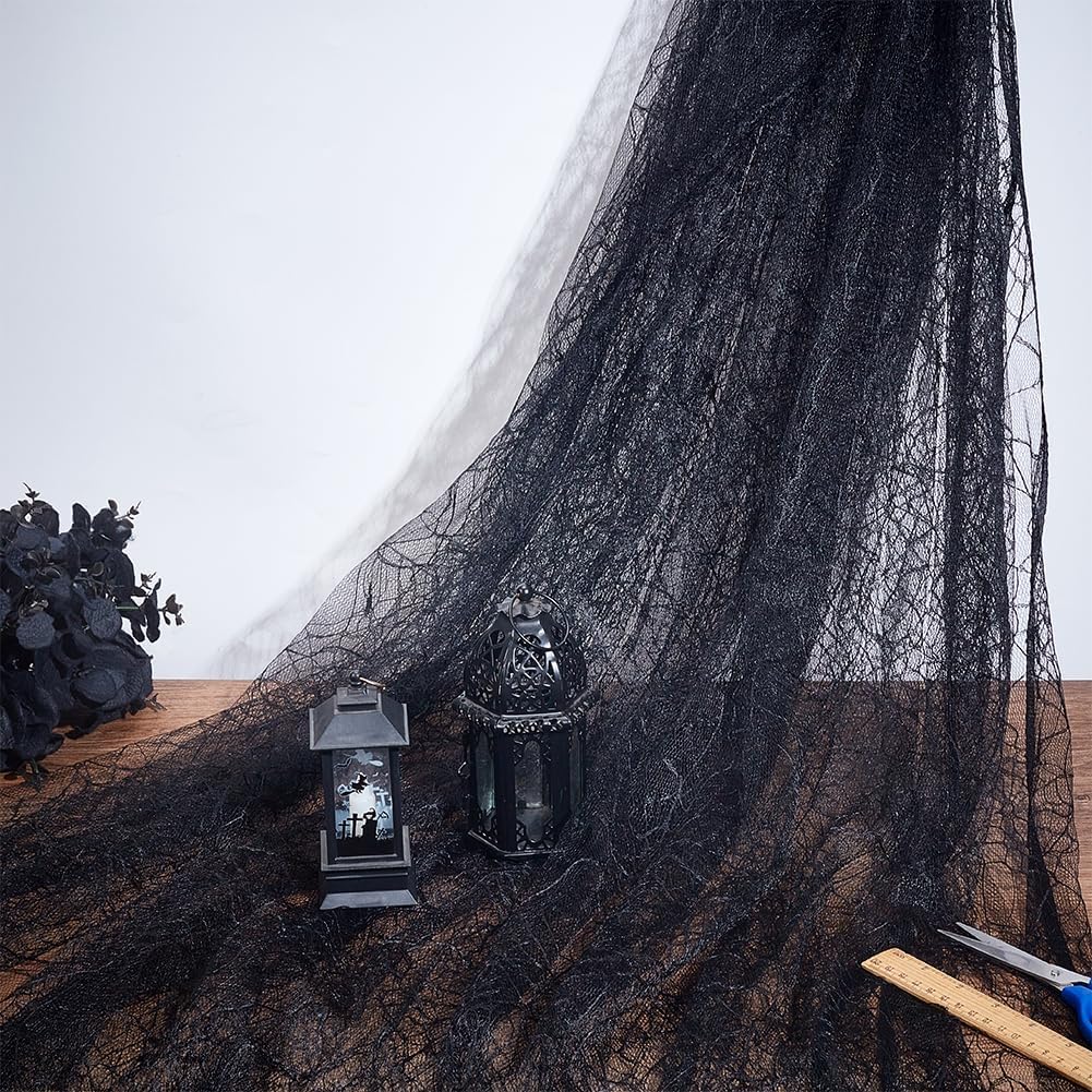 PH PandaHall 70x62 Inch Spider Web Lace Fabric, Black Lace Web Embroidered Lace Sewing Fabric Tablecloth Fabric Lace for DIY Dress Party Overlay