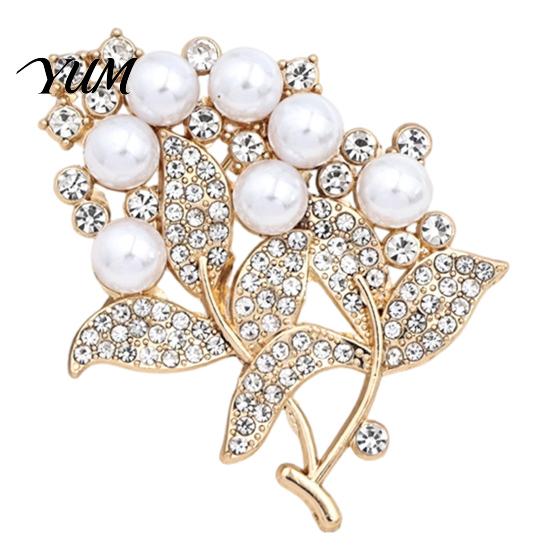 Wedding Party Brooch Flower Branch with Faux Pearls Rhinestones, Decorative Lapel Pin Daily Wear for Party, Dainty Jewelry Accessory Women Girls