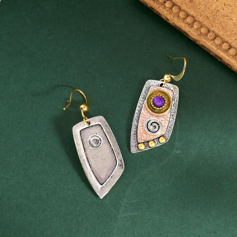 Bohemian Metal Engraved Drop Earrings for Women - Unique Lrregular Shape and Simple Design - Perfect Cartilage Piercing Jewelry