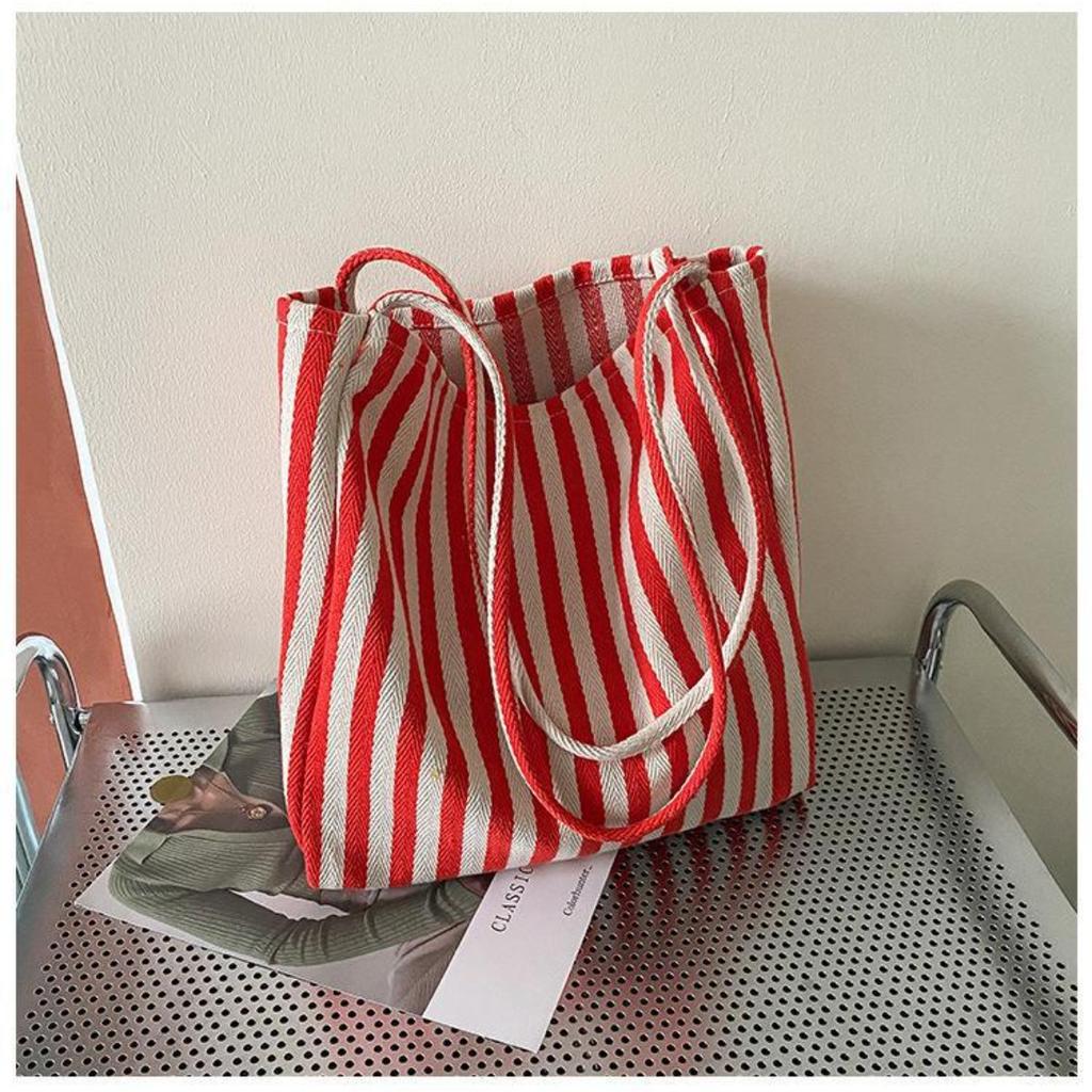 Handbag, Simple and Fresh Striped Bag, Shoulder Bag, Casual and Fashionable Large Capacity Shopping Bag