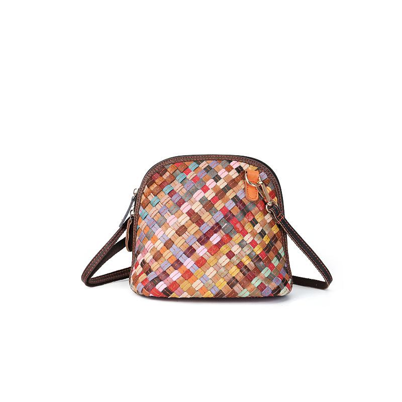 Hand-woven Bag, Women's Genuine Leather Color-woven Single-shoulder Crossbody Bag, Fashionable and Versatile Shell Bag