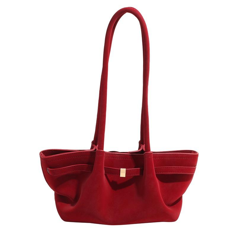 

осень-зима 2025 новая универсальная сумка-багет для通勤, женская нишевая высококлассная портативная сумка-тоут на плечо в зарубежном стиле 33*13*16 красный
