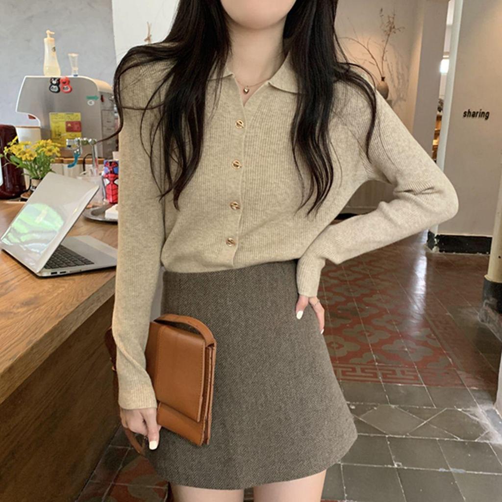 2024 Chic Polo Collar Knit Cardigan Sweater with Buttons for Spring & Autumn