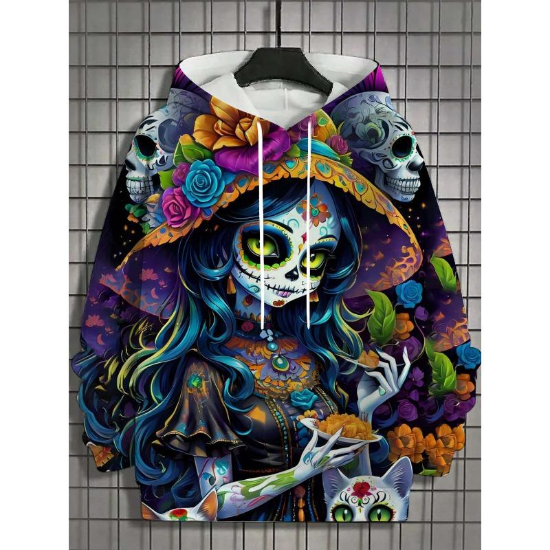 Spring And Autumn Fashion Men's Hoodies Skull Print Kids Casual Pullover Long Sleeve Sweatshirt Men's Top Clothing