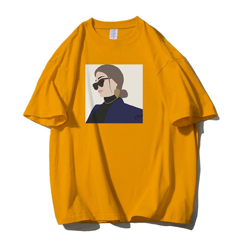 Shellsuning Osobnost Dámské 100% Bavlna Potisk Tričko Léto Nové Oversized O-výstřih Krátké Základní Trička Dámská Móda Streetwear Harsuku Topy