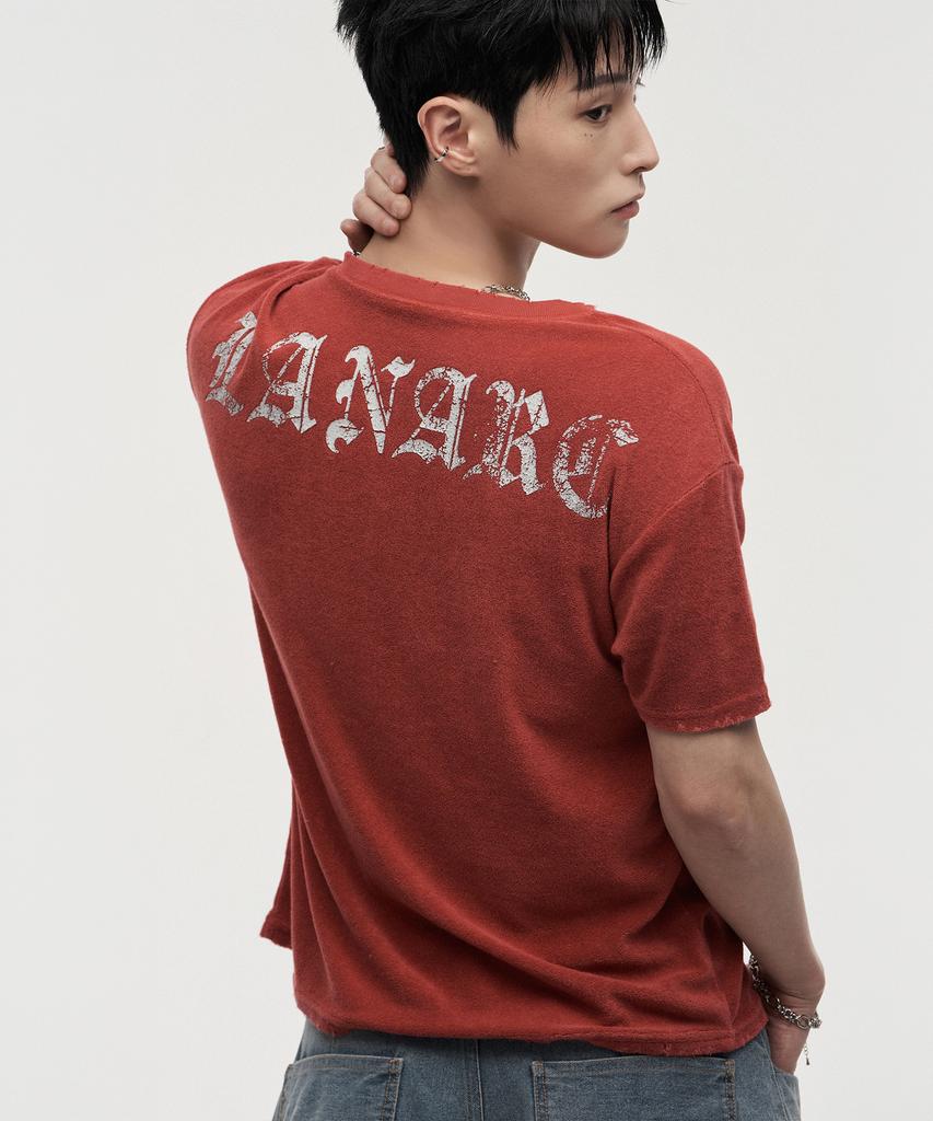 LANARCHIVE [0138] Antique Cross Wing Short Sleeve T-Shirt - Red