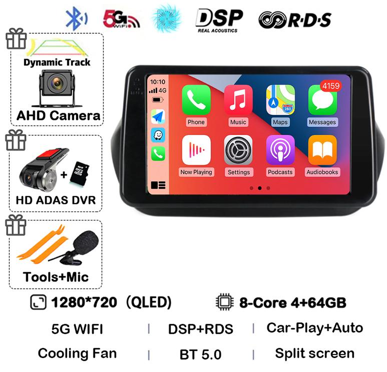 Android 14 Carplay Car Radio For Fiat Fiorino Qubo For Citroen Nemo For Peugeot Bipper 2008-2017 Multimedia Video Player Stereo