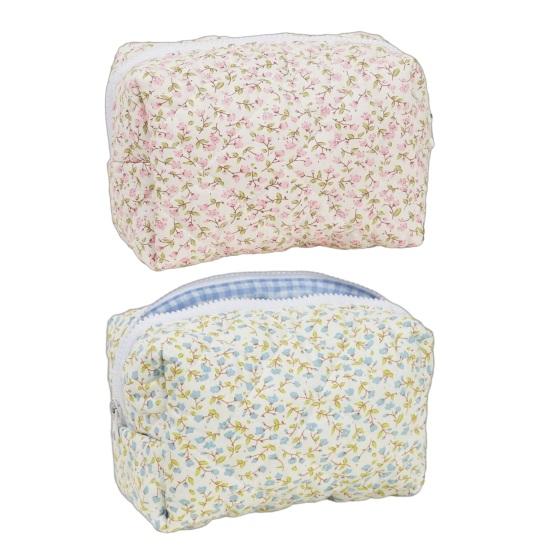 Quilted Floral Makeup Bag Soft Bag Portable Cosmetic Zippered Cosmetic Pouch Travel Makeup Organizer for Women