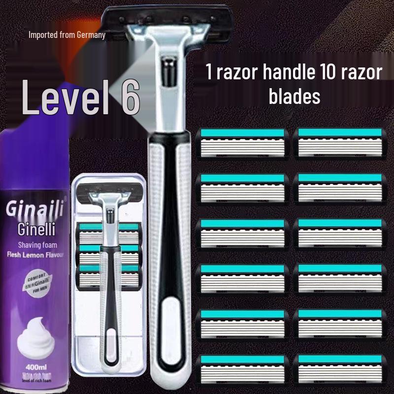 Gillette Six-Layer Manual Razor Blades for Beard Shaving - Old-Fashioned Shaving Style