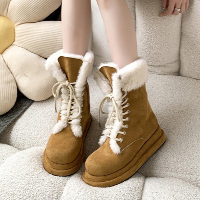 fashion Women Fur Flats Ankle Snow Boots Platform Suede Shoes Warm Plush Cotton Shoes Casual Sneakers 2025 Trend Sport Shoes Botas Mujer
