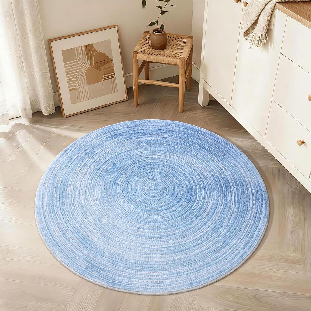 Tappeto Rotondo Blu Morbido – Tappeto d'Ingresso a Pelo Corto Antiscivolo per Cucina, Bagno e Cameretta