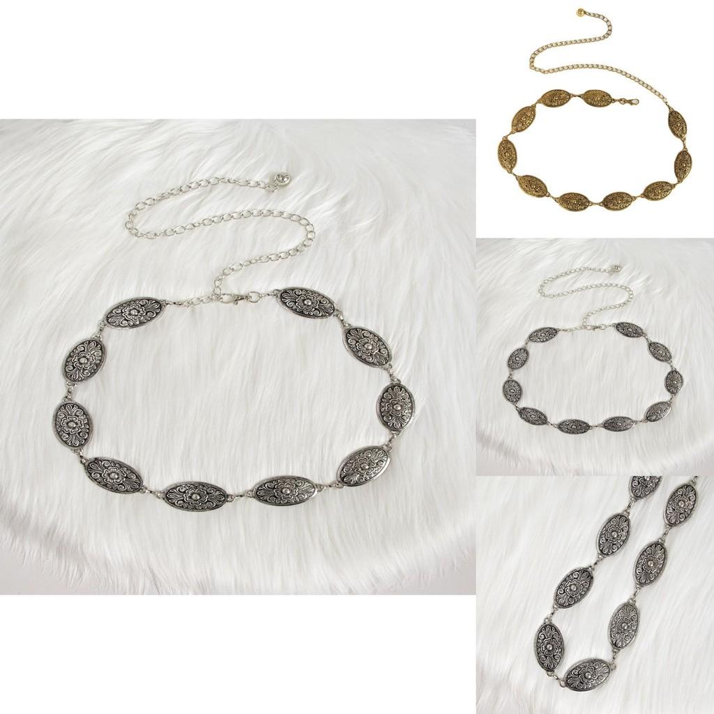 Vintage Metal Womens Waist Chain With Carved Flower Design For Boho Style