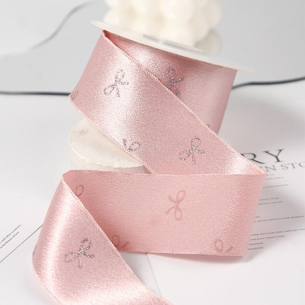 Bow Print Gift Wrapping Ribbons 10 yards Silk Ribbon Decoration Silver Foil Bow Ribbons  Gift