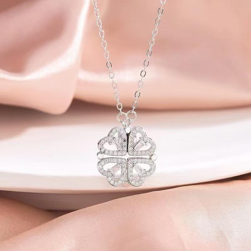 S925 Pure Silver Lucky Clover Necklace, Designed for Women's Niche, Multi-layer Stacking, High-end Heart Collarbone Chain