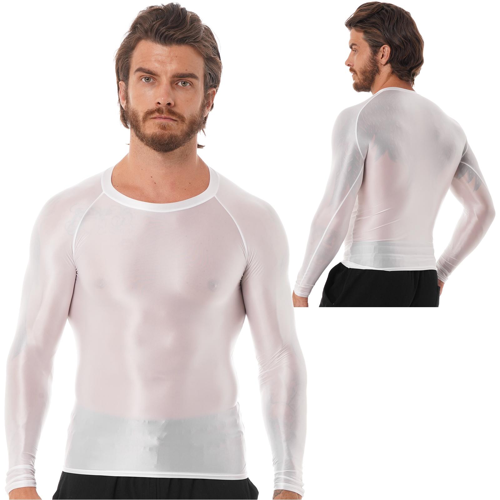 

Чоловічі блискучі глянцеві спортивні сорочки для йоги з довгим рукавом Компресійні футболки для тренувань у тренажерному залі Топи XL білий