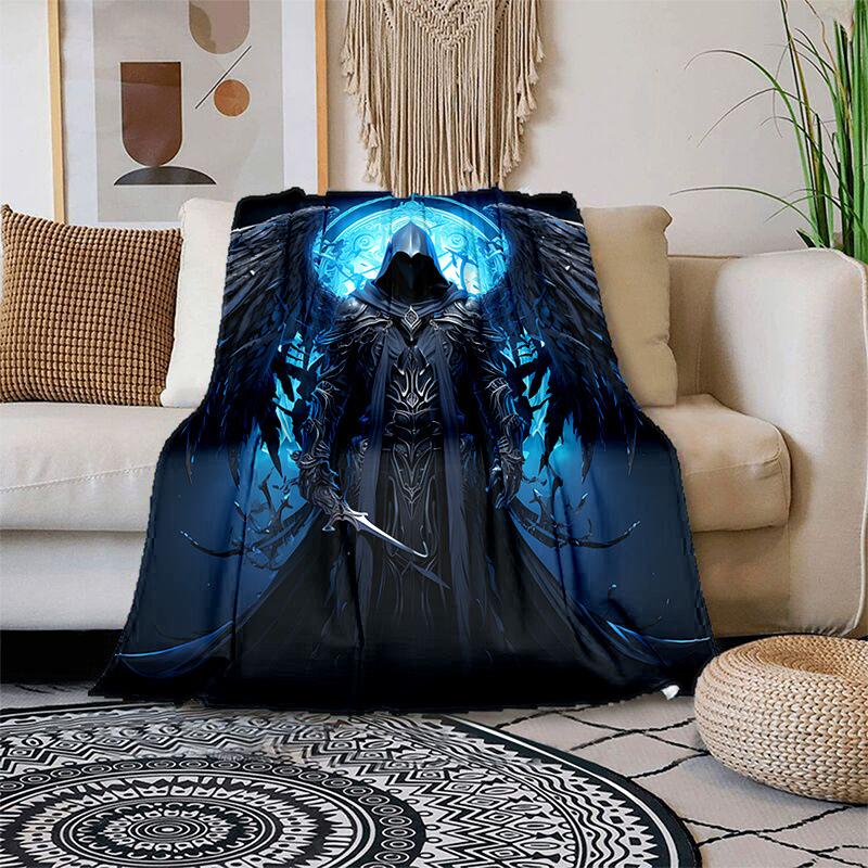Grim Reaper Digital Printed Flannel Printed Blanket Home Decor Lightweight Halloween Horror Prank Blanket