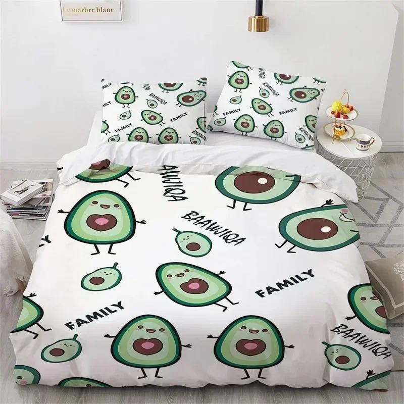 2025 Avocado Gesichter Bettwäscheset Jungen Mädchen Einzelbett Queen Size Niedlich Frucht Bettbezug Kissenbezug Bett Jungen