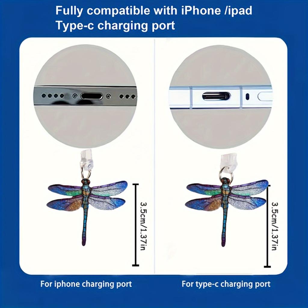 1pc 2D Dragonfly Design Acrylic Dust Plug for IPhone/Type-C Android, Transparent Mobile Phone Connector Cap, Easy Installation