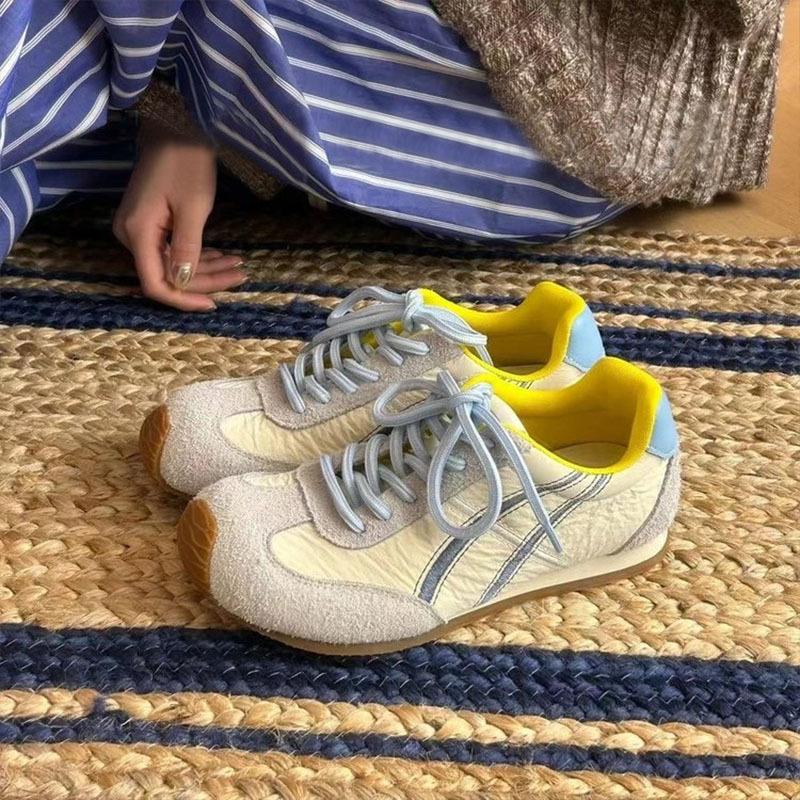 Dexun shoes women's 2025 early spring new leather color matching versatile sports shoes flat bottom light casual board shoes Forrest Gump shoes