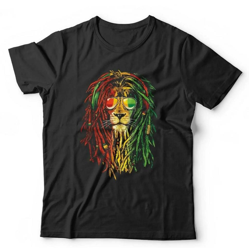 Rasta Lion Reggae Marley T Shirt Vintage Washed Casual Soft Stylish Versatile Unisex Stretched Top For Everyday Wear Homme