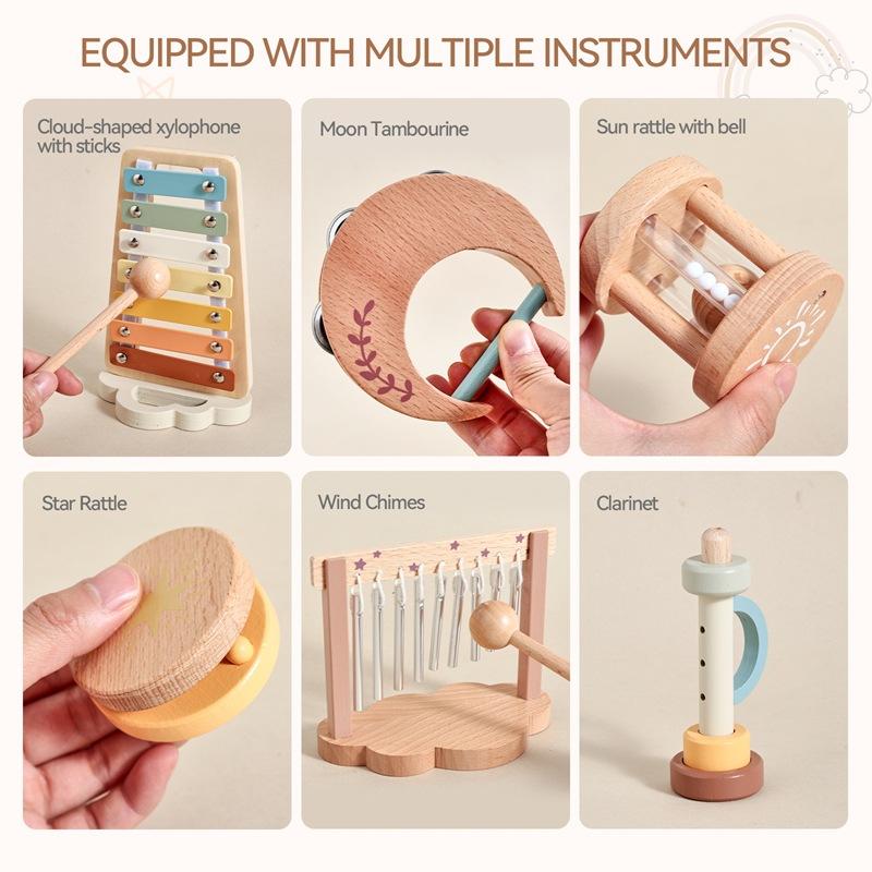 Superior-Grade 6Pcs Superior-Grade Babys Wooden High-Standard Rattles Premium-Quality Musical Instruments Superior-Grade Sensory First-Class