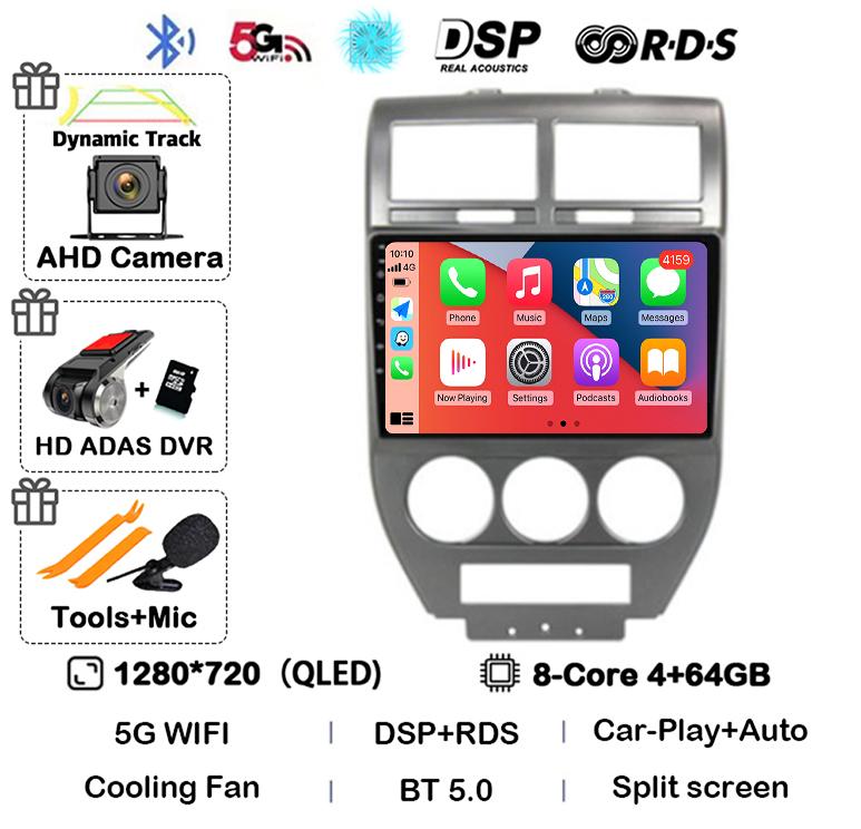 Android 14 Auto 4G+WIFI For Dodge Caliber Jeep Compass 1 MK Patriot 2006 - 2010 Car Radio Multimedia Video Player GPS 360 Camera