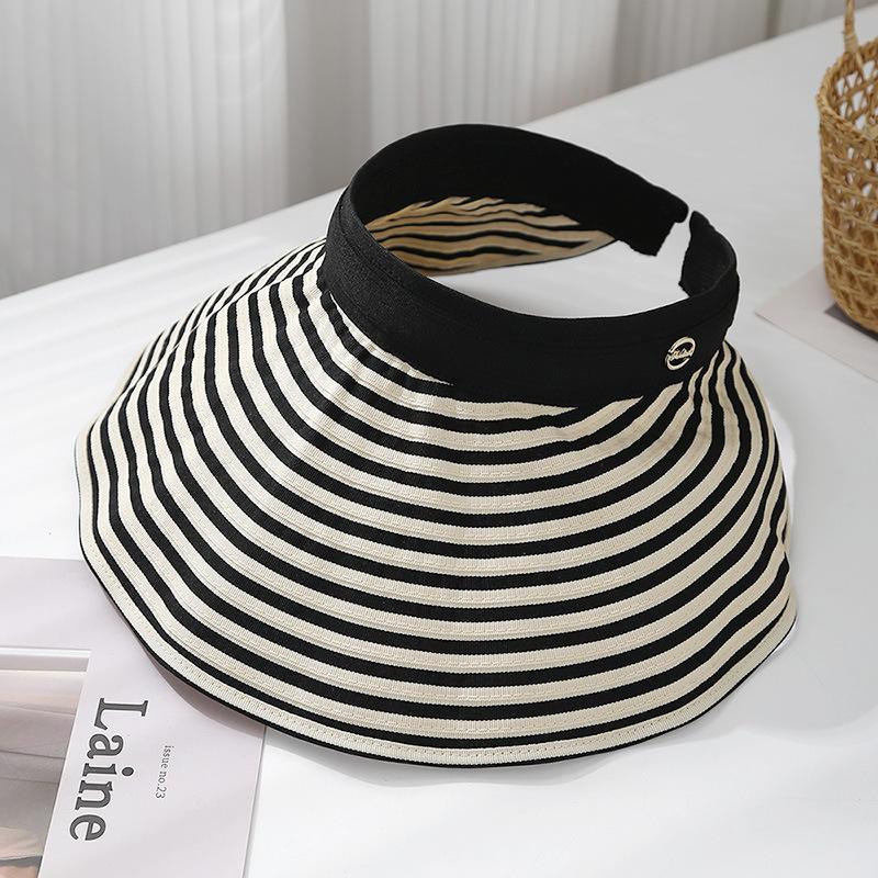 

Summer Hat Sun Visor Korean Stripe Colorblock Headband Cross-Twist Design Women s Hair Accessory Open-Crown Chic Hairband Casual 56-58cm чорний
