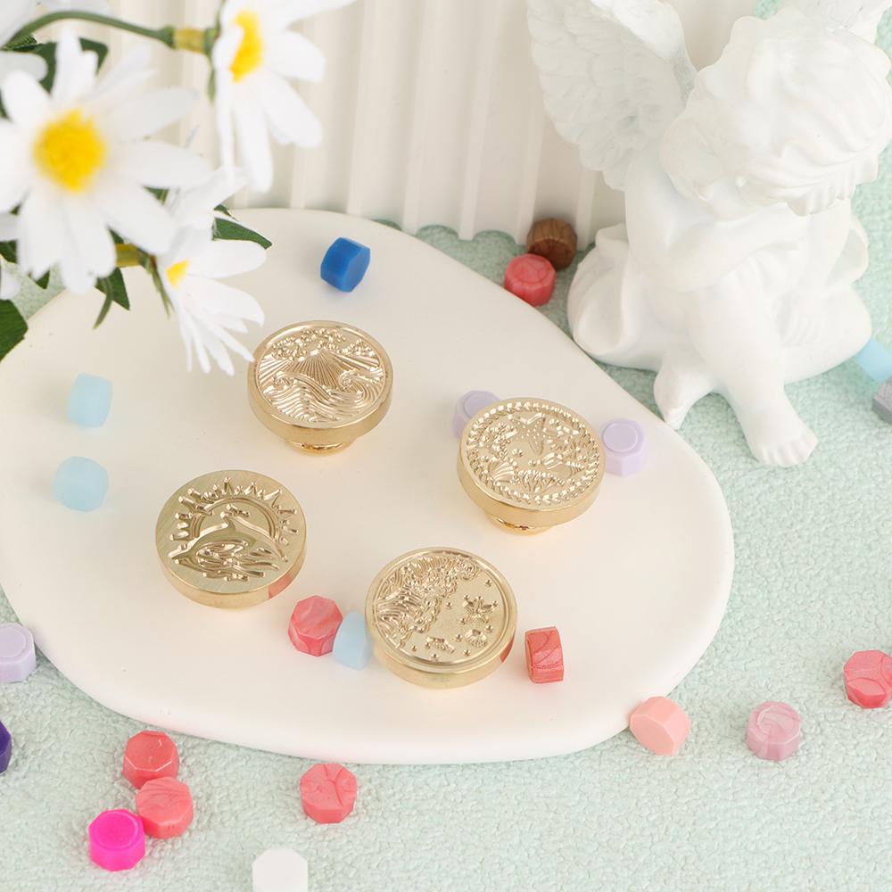 Marine Life Theme Wax Seal Stamp Retro Sealing Wax Stamp Dolphin, Wave Pattern Removable Brass Head for Envelope Card Package