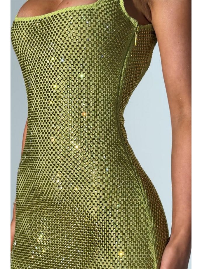 Elegant 2025 Sequin Rhinestone Bodycon Evening Dress with Double Shoulder Strap
