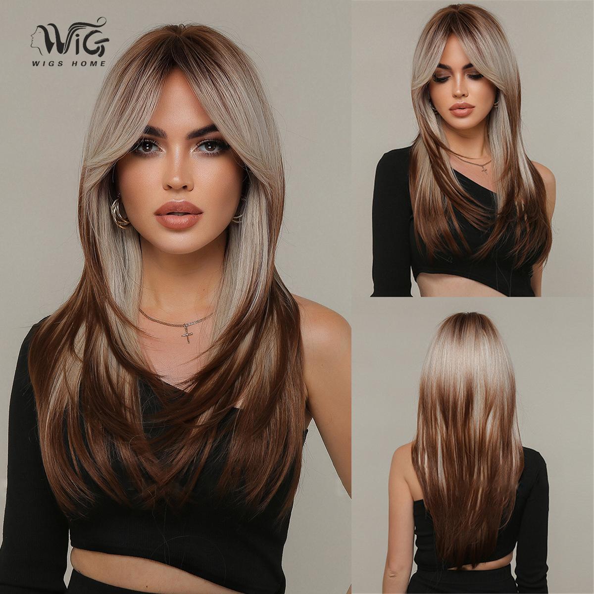 

Женский искусственный парик, 56 см, коричневый парик, длинный прямой парик, полное покрытие головы, розовая сетка для волос, головные уборы, украшение для красоты, парик