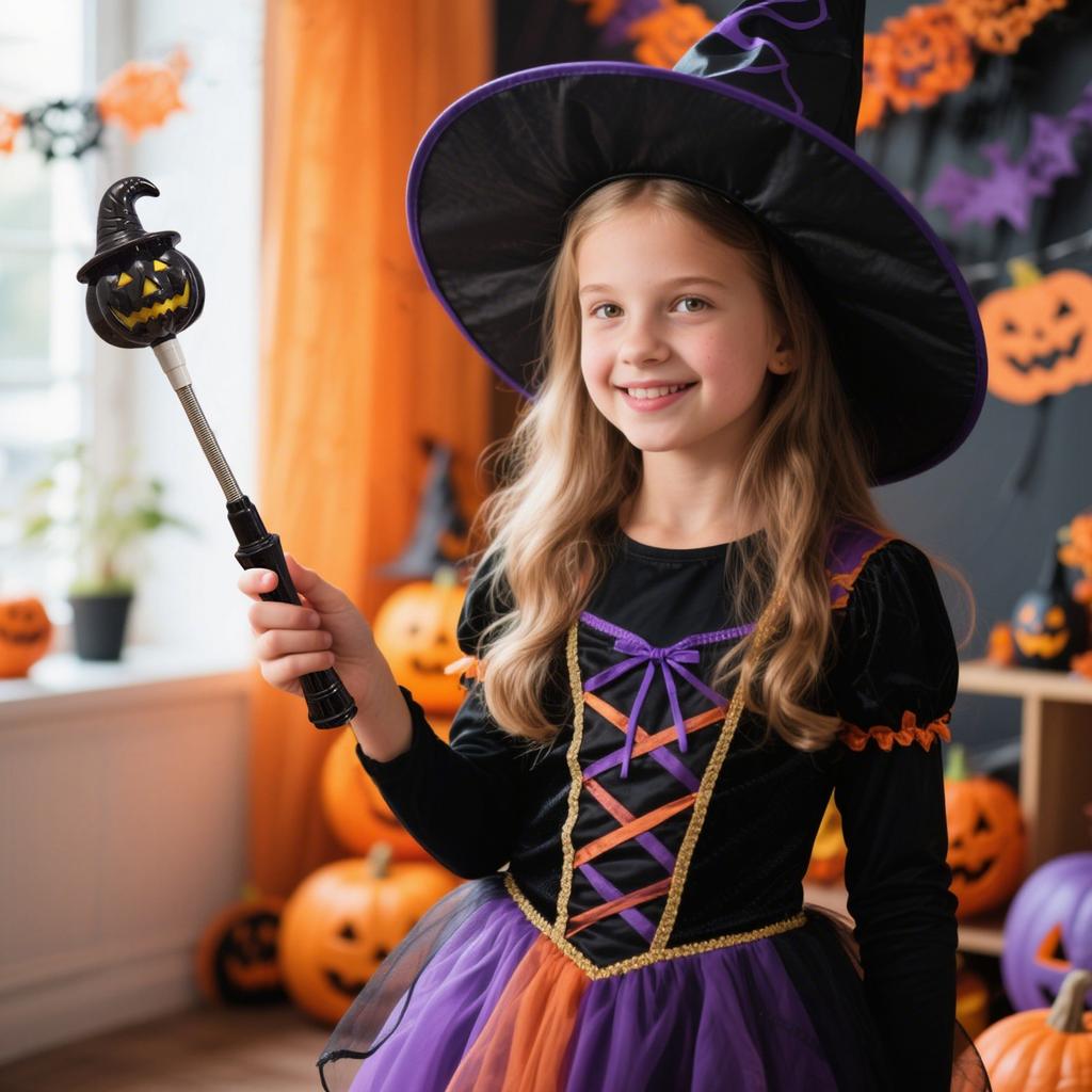 Halloween LED Glow Wands - Pumpkin & Light-Up Stick  Flexible Spring, Built-in Batteries, Party Favors/Decor
