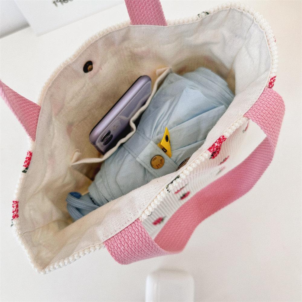 Lovely Strawberry Women's Cosmetic Bag Retro Corduroy Female Travel Bento Shoulder Bags Simple Portable Ladies Storage Handbags