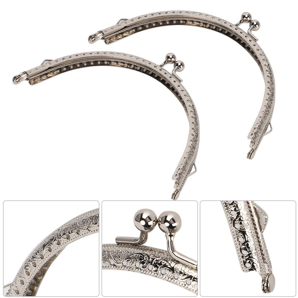 2Pcs Metal Purse Frame Silver Kiss Clasp Lock Retro Semicircular Embossed Handle 15cm