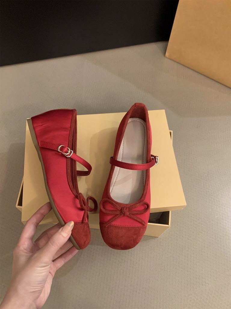 Inner heightened red single shoes women's shoes spring and autumn 2025 new summer French evening breeze Mary Jane ballet shoes