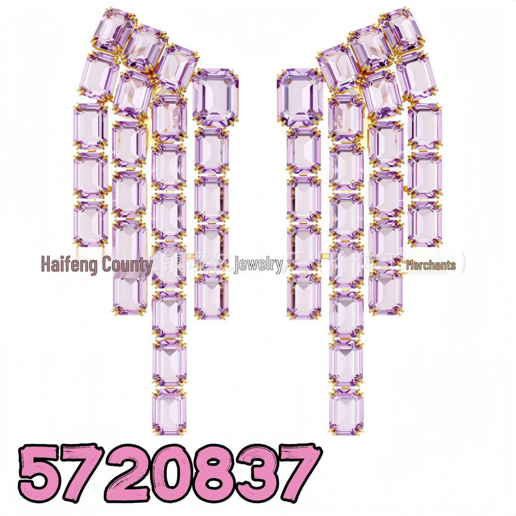 Shi Family Exquisite Purple Octagonal Rhinestone Necklace & Choker Bracelet Set
