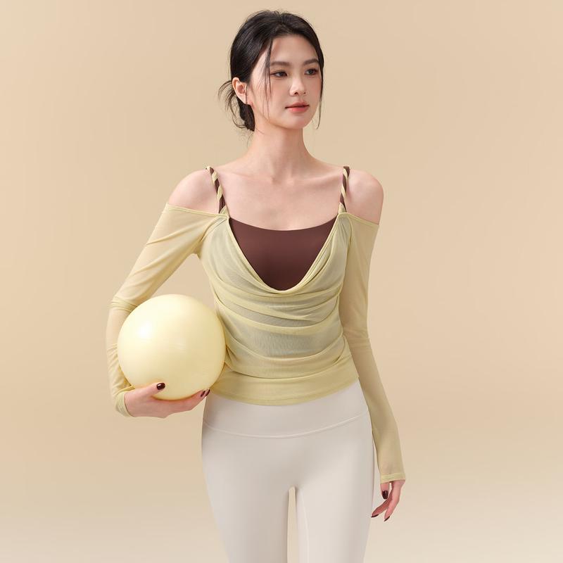 ACKDCS Women s Padded Mesh Splicing Yoga Long Sleeve T-Shirt S