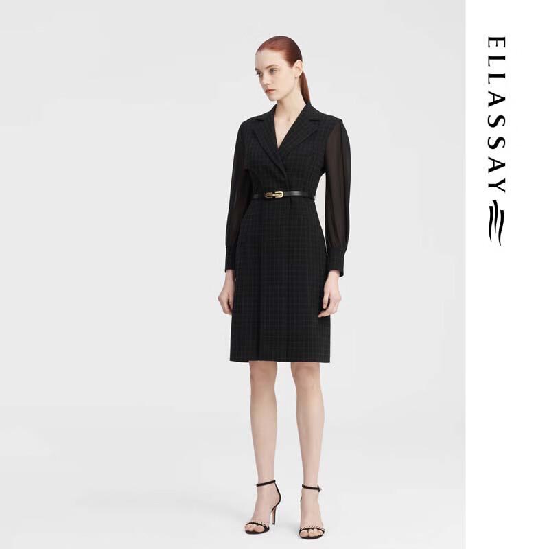 ELLASSAY Women's Black Plaid Shirt Dress