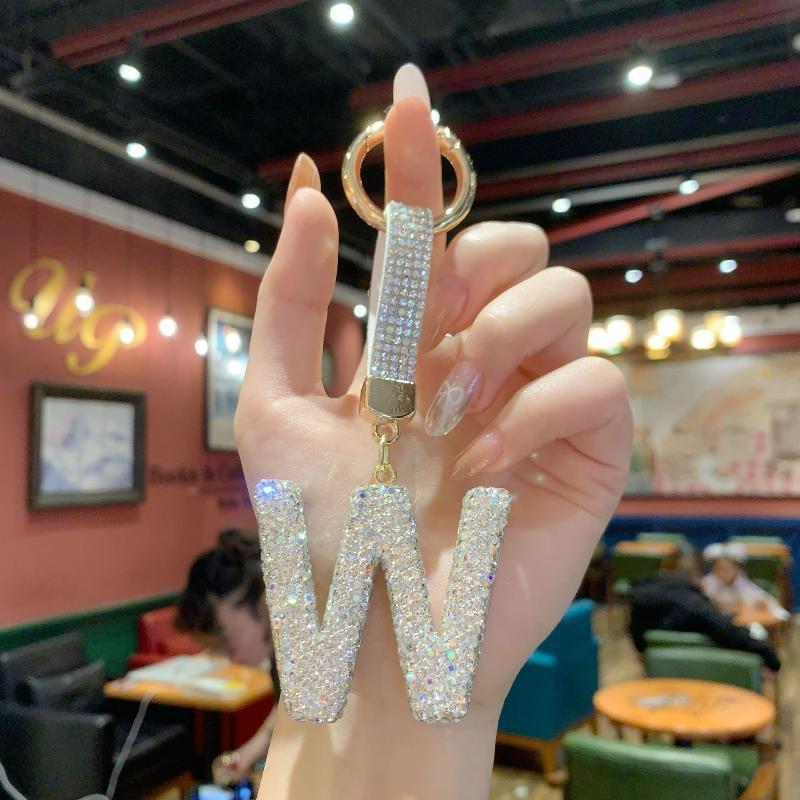 Trendy Letter Key Ring Sparkly Crystal Rhinestone Decor Keychain for Women Purse Car Key Accessory Gift