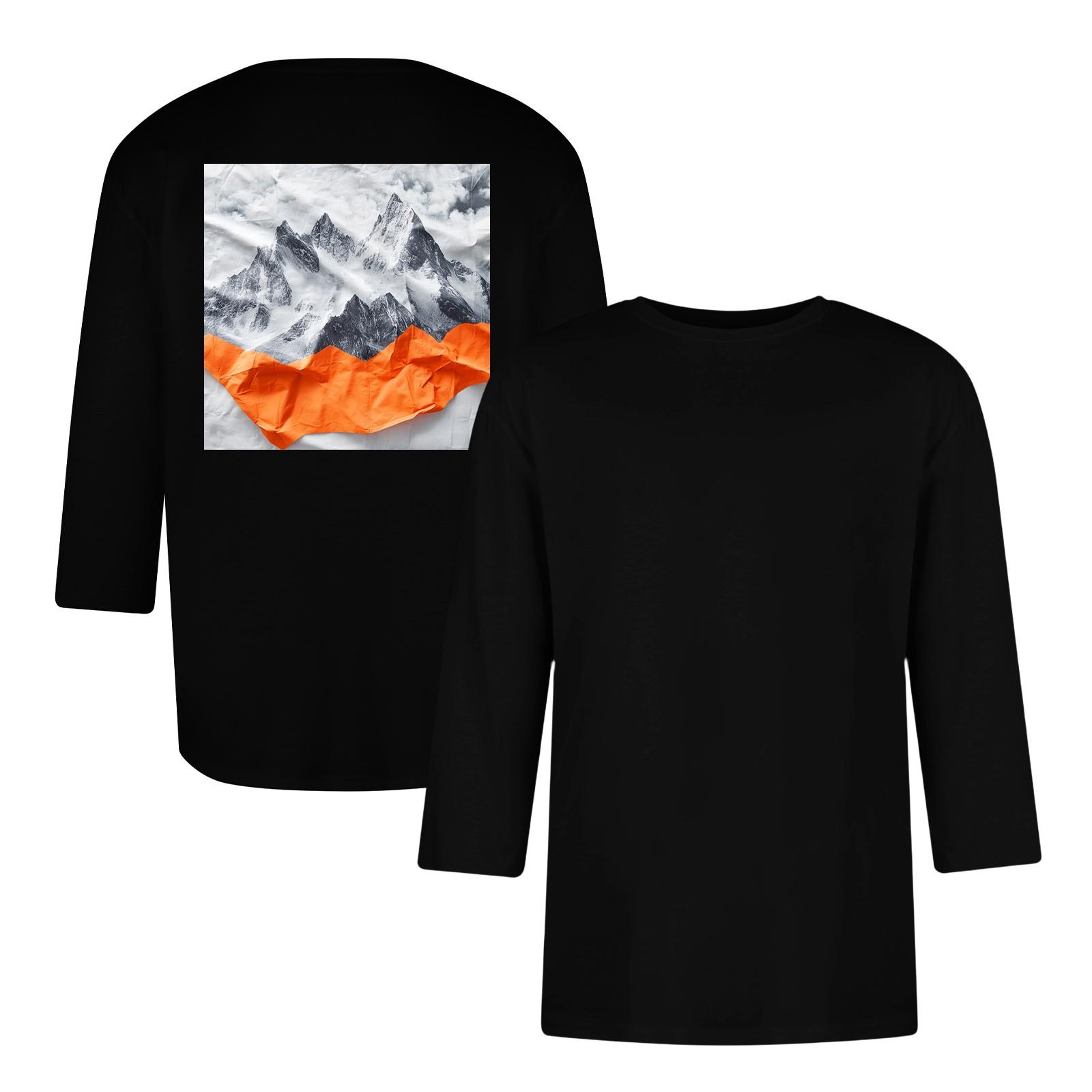 

Мужская повседневная и модная футболка с принтом, с круглым вырезом и рукавом три четверти XXXL чёрный